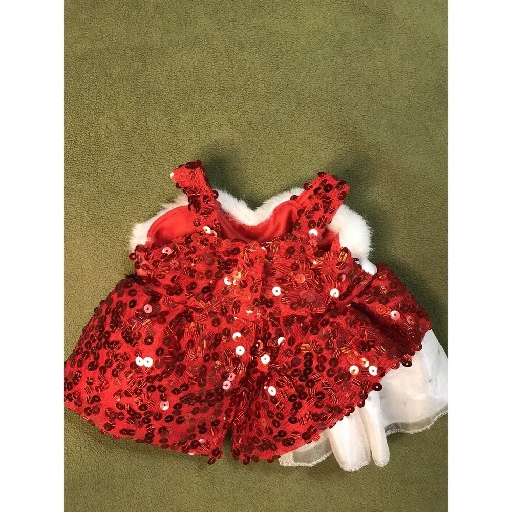 Build A Bear Red Sequin‎ Bow Dress White Ice Skates Sparkle 4 piece Lot
